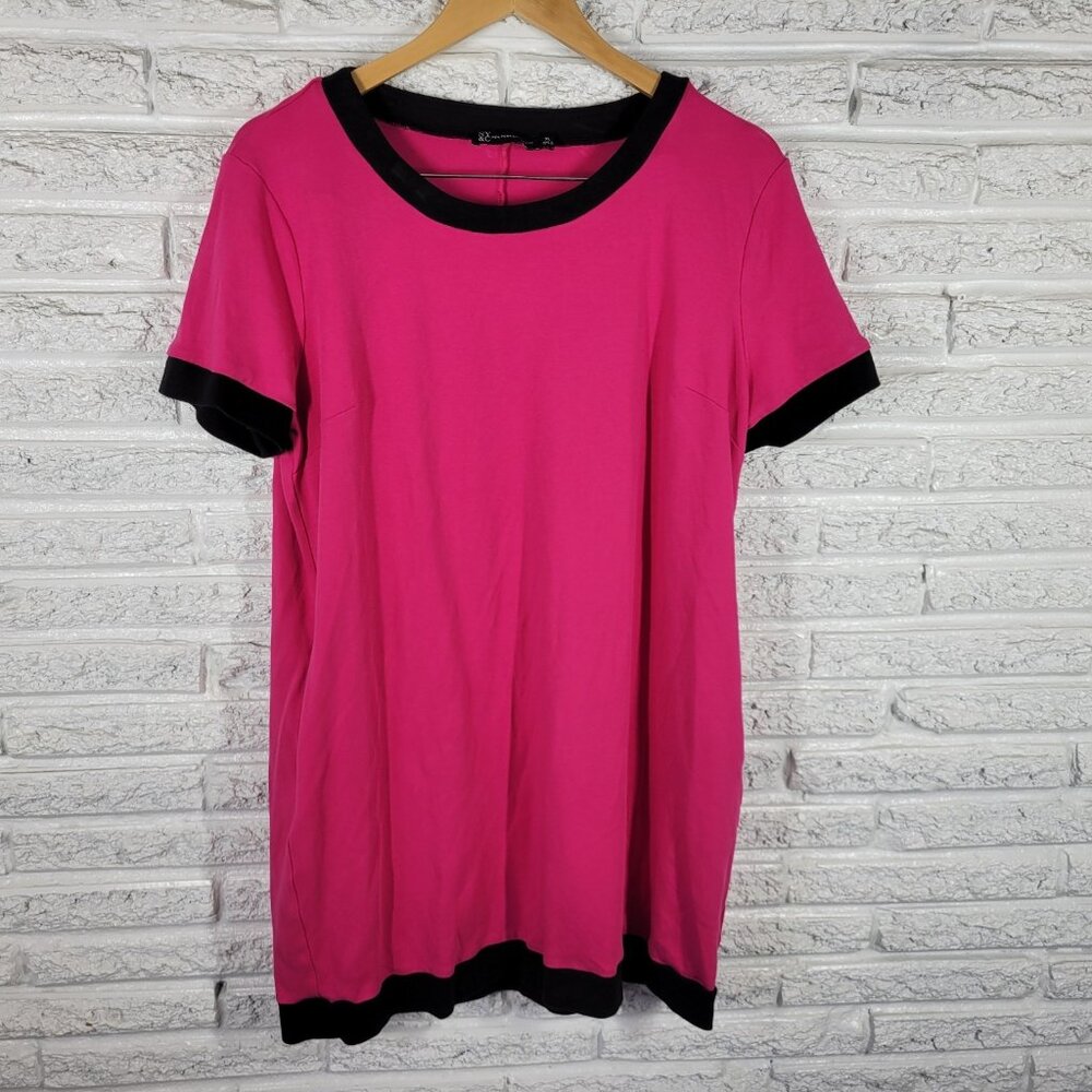 New York & Co Womens XL Pink Cotton Mini Dress Pockets Short Sleeve PIN59E